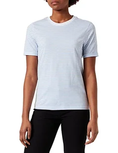 PIECES Damska koszulka PCRIA SS FOLD UP Tee NOOS BC T-Shirt, Bright White/Stripes: Vista Blue, L - Koszulki i topy damskie - miniaturka - grafika 1