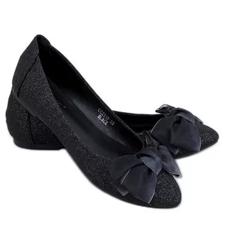 Baleriny - Eleganckie baleriny brokatowe Betzi Black czarne - grafika 1