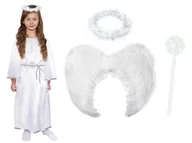 Stroje karnawałowe - ZESTAW SUKIENKA ANIOŁEK BIAŁY 116-128 4el - miniaturka - grafika 1