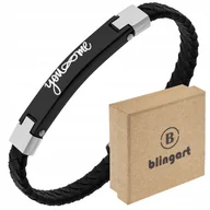 Bransolety męskie - Bransoletka z GRAWEREM męska SKÓRZANA kolory STAL chirurgiczna 316L - miniaturka - grafika 1