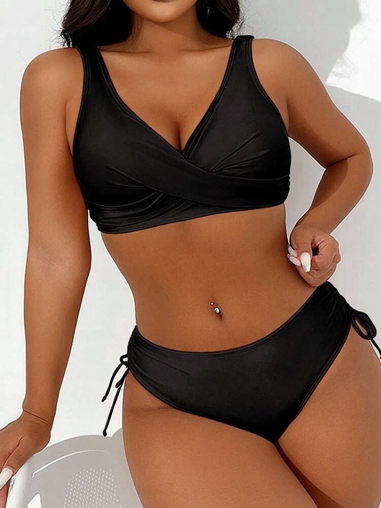 Shein Strój Dwuczęściowy Czarny Damski Gładki M Ł9g