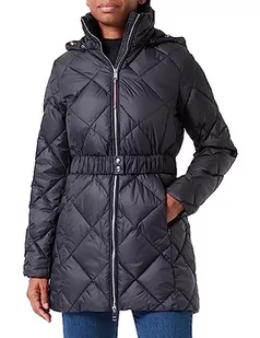 Tommy Hilfiger Pikowany płaszcz z paskiem, Czarny, S - Płaszcze damskie - miniaturka - grafika 1