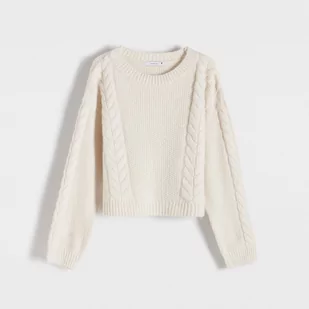 Reserved - Sweter z warkoczowym splotem - Kremowy - Swetry damskie - miniaturka - grafika 1