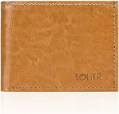 Portfele - Solier Elegancki skórzany męski portfel SOLIER camel ANA - miniaturka - grafika 1