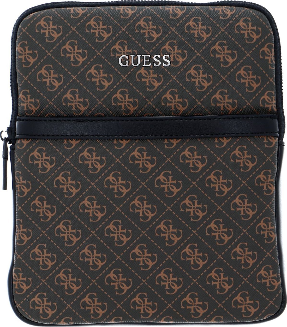 Guess, Vezzola, Flat Top Zip, Textile Crossbody Bag, Brown, For Men For Men