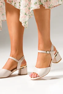 Beżowe sandały damskie Sergio Leone na ozdobnym klocku skórzana wkładka SK876-CA - Sandały damskie - miniaturka - grafika 1