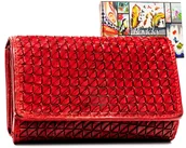 Portfele - Rozbudowany poziomy portfel damski na zatrzask ROVICKY skóra naturalna czerwony elegancki na prezent karty gotówka dokumenty RFID STOP - miniaturka - grafika 1