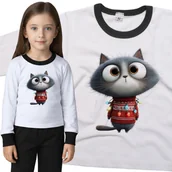 Piżamy dla dziewczynek - Piżama dziecięca Kot Z Lampkami Choinkowymi Śmieszna Mina Święta 98/104 - VoloDonum - miniaturka - grafika 1