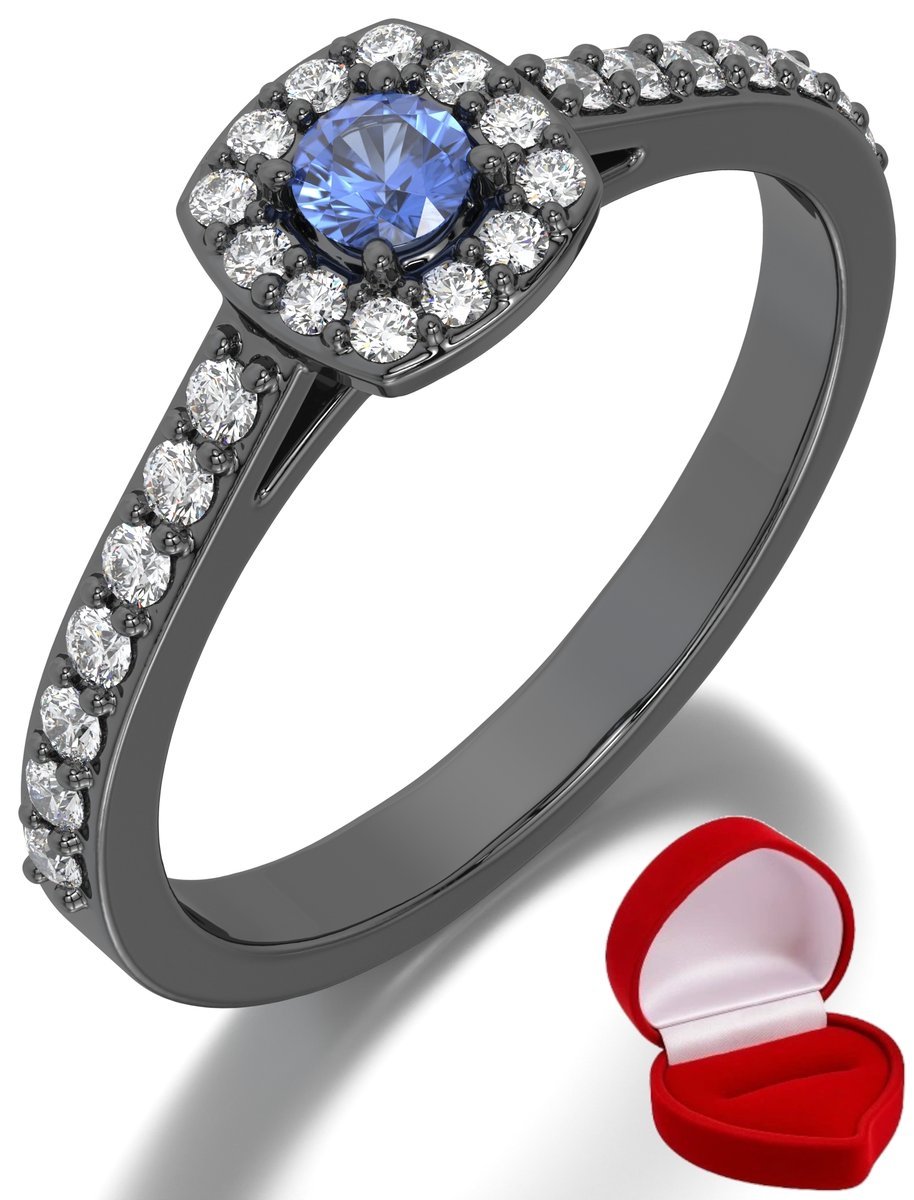 ZŁOTY PIERŚCIONEK ZARĘCZYNOWY 585 14k SZAFIR 0,09 ct CZARNE ZŁOTO R7