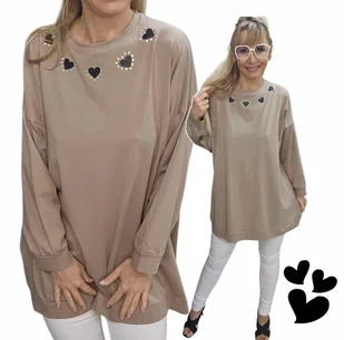 TUNIKA BLUZKA DAMSKA SERCE cyrkonie długi rękaw luźna modna 50 52 5XL 3156 - Bluzki damskie - miniaturka - grafika 1