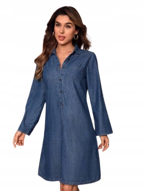 SHEIN JEANSOWA SUKIENKA Z DŁUGIM RĘKAWEM Z KIESZENIĄ 40/42 1HB