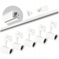 Lampy sufitowe - Zestaw szynowy 3 fazowy szyna 2m, 5x Lampa Biały kompletny zestaw - miniaturka - grafika 1