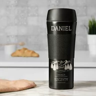 Kubki termiczne - Czarny kubek termiczny z powłoką antypoślizgową i grawerem - miniaturka - grafika 1