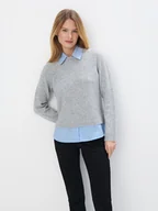 Swetry damskie - Mohito - Sweter ze wstawką koszulową - szary - miniaturka - grafika 1