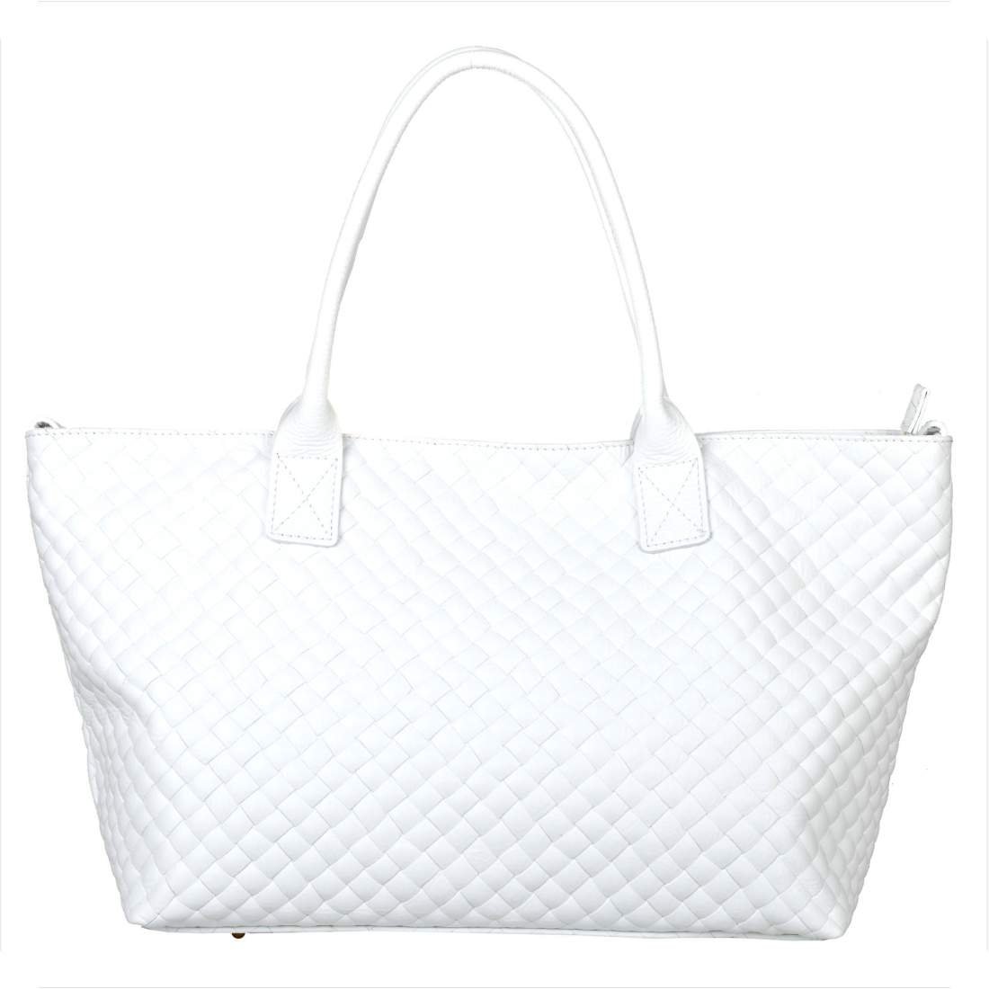 Duża torba skórzana shopper bag biała Borse in pelle