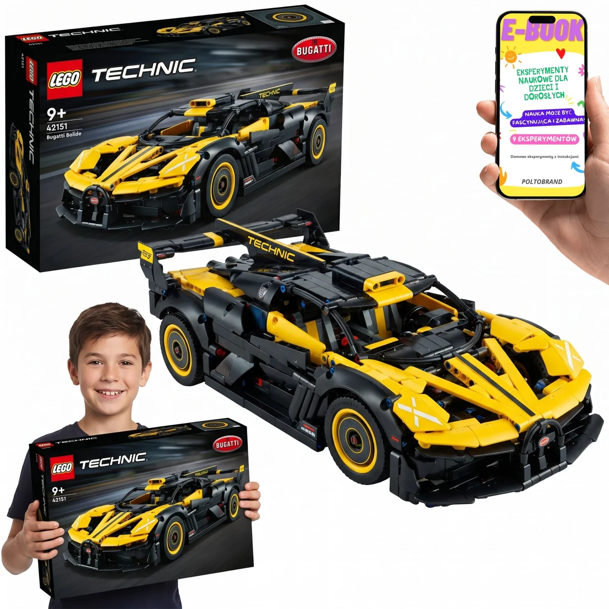 LEGO Technic Bugatti Bolide 42151 • silnik W16 • drzwi skrzydłowe • 905 el.