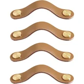 Zawiasy, okucia i inne akcesoria - Zestaw 4 uchwytów meblowych z jasnej skóry kawowej - rozstaw otworów 128 mm - Uchwyty meblowe do szafek - Gałki do szuflad ze skóry - miniaturka - grafika 1