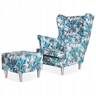 Fotele - Fotel Uszak z podnóżkiem pod nogi - wygodny zestaw - miniaturka - grafika 1