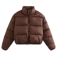 Kurtki damskie - Puchowa zimowa kurtka damska - Brązowy - miniaturka - grafika 1