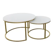 Ławy i stoliki kawowe - Zestaw dwóch nowoczesnych stolików kawowych biały + złoty H9-W59 - miniaturka - grafika 1