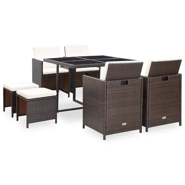 Zestaw Mebli Rattanowych z Poduszkami, Stół 109x109x74 cm, Krzesła 52x56
