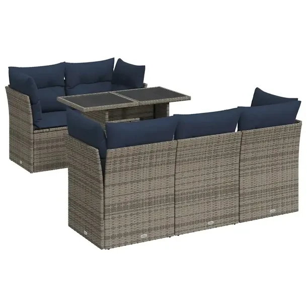 Zestaw mebli ogrodowych modułowych szary rattan PE z poduszkami 55x62x69 c