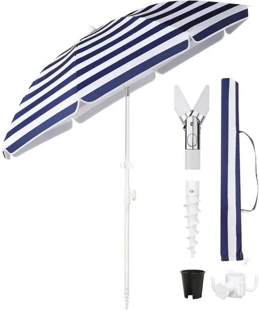 Sekey Parasol przeciwsłoneczny Ø180 cm, ochrona UV uchylny BIAŁY/GRANAT