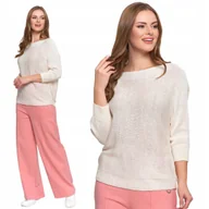 Swetry damskie - SWETER DAMSKI AŻUROWY DEKOLT ŁÓDKOWY LEKKI SIATECZKOWY KOBIECY MORAJ S WHITE - miniaturka - grafika 1