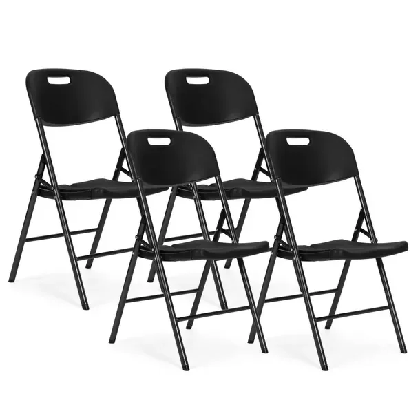 Komplet 4 krzeseł składanych metal HDPE czarne ModernHome