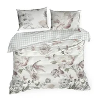 Pościel - Pościel satynowa 160x200 Rosalia biała beżowa kwiaty Premium - miniaturka - grafika 1