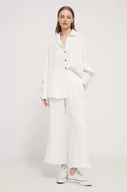 Spodnie damskie - Billabong spodnie bawełniane Follow Me kolor biały szerokie high waist ABJNP00420 - miniaturka - grafika 1