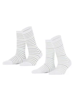 ESPRIT Fine Stripe 2-Pack skarpety damskie trwałe bawełna organiczna czarne szare plus kolory wzmocnione fantazyjny wzór z kolorowymi paskami zestaw 2 par, biały (Raw White 2100), 39-42 EU - Skarpetki damskie - miniaturka - grafika 1