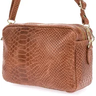 Torebki damskie - Koniakowa skórzana listonoszka damska włoska croco kuferek Beltimore P12 brązowy, beżowy - miniaturka - grafika 1