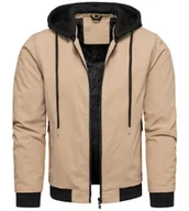Kurtki męskie - Kurtka męska bomberka przejściowa beżowa z odczepianym kapturem Recea - miniaturka - grafika 1