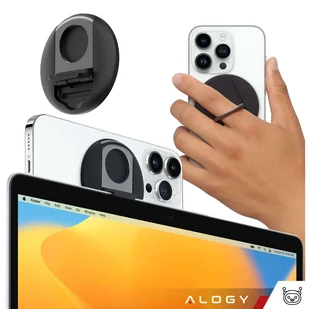 Uchwyt magnetyczny MagSafe Ring na telefon palec Alogy Holder mocowanie boczne do iPhone 14 13 12 do MacBook czarny - Statywy fotograficzne - miniaturka - grafika 2