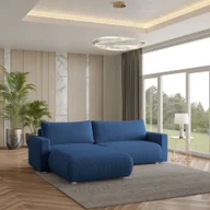 Pościel - Masseno Narożnik TURIN P z funkcją spania i pojemnikiem na pościel Kształt L, Rozkładana sofa, Rogówka - Niebieski, POSO 05 - miniaturka - grafika 1