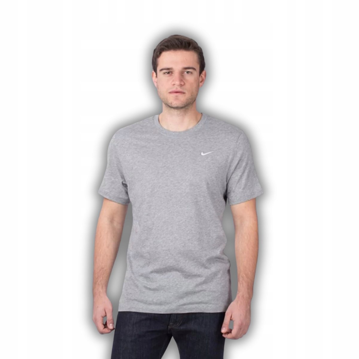 NIKE T-Shirt Męski Okrągły Dekolt Haftowane Logo Szary Rozmiar S