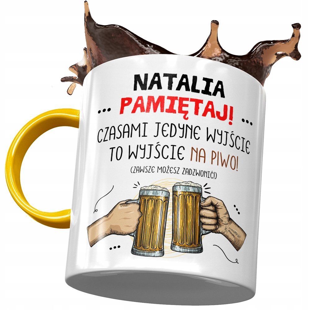 Kubek Żółty Dla Natalii Żony Przyjaciółki Prezent z Nadrukiem ze Zdjęciem + Opakowanie na prezent (wzór 02)