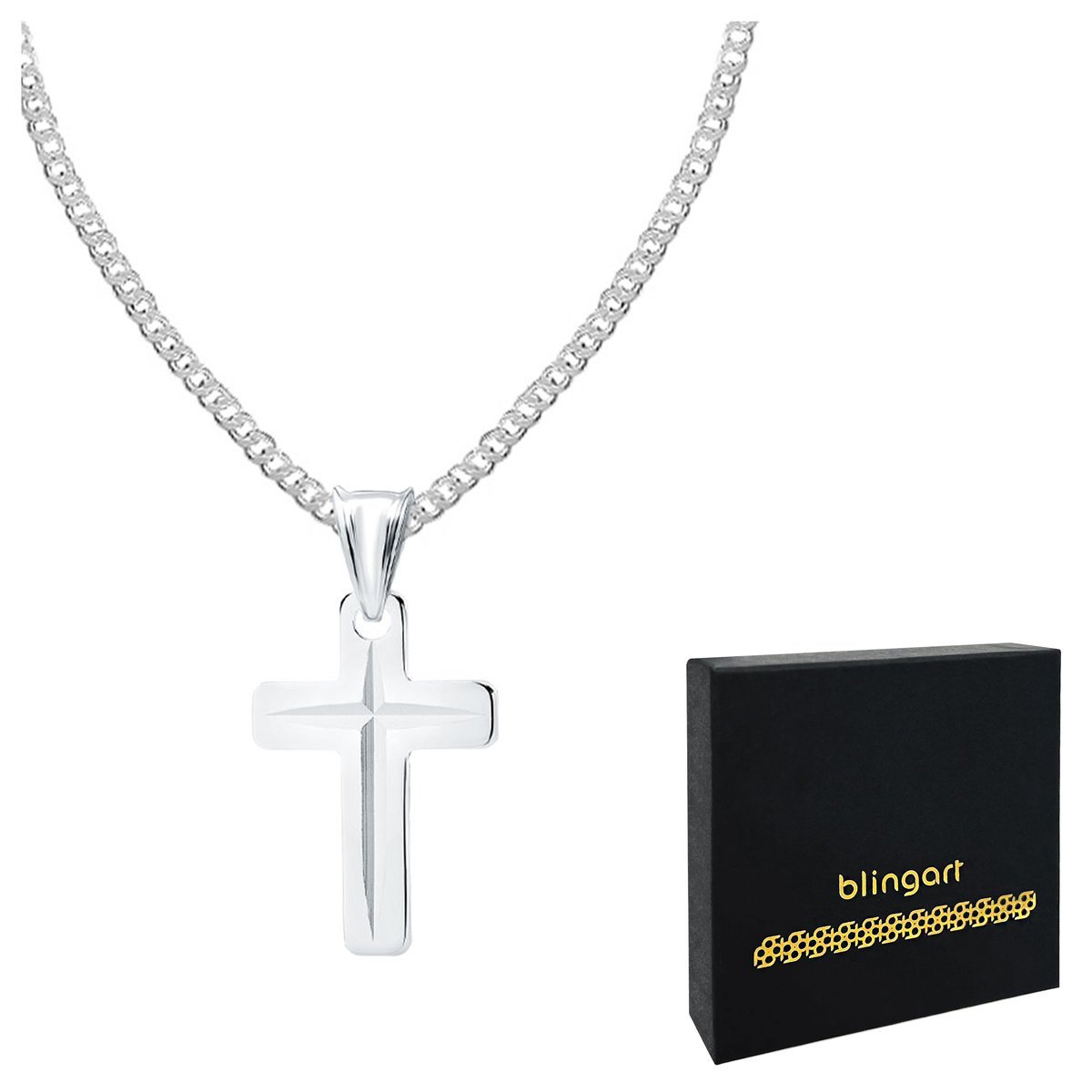 Srebrny krzyżyk FREZOWANY z łańcuszkiem PANCERKA 9