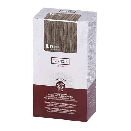 Lucens Amaretto 8.17 farba do włosów z dużą zawartością naturalnych składników – bez amoniaku, bez substancji zapachowych, promienny i długotrwały kolor