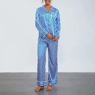 Piżamy damskie - Damska piżama w pionowe paski - Niebieski S - Intimica - miniaturka - grafika 1