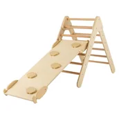 Girlandy - FANTASK Trójkąt wspinaczkowy ze zjeżdżalnią, rusztowanie do wspinaczki do użytku wewnątrz od 1 roku, trójkąt szczebelkowy, rampa do wspinaczki z drewna (naturalna) - miniaturka - grafika 1