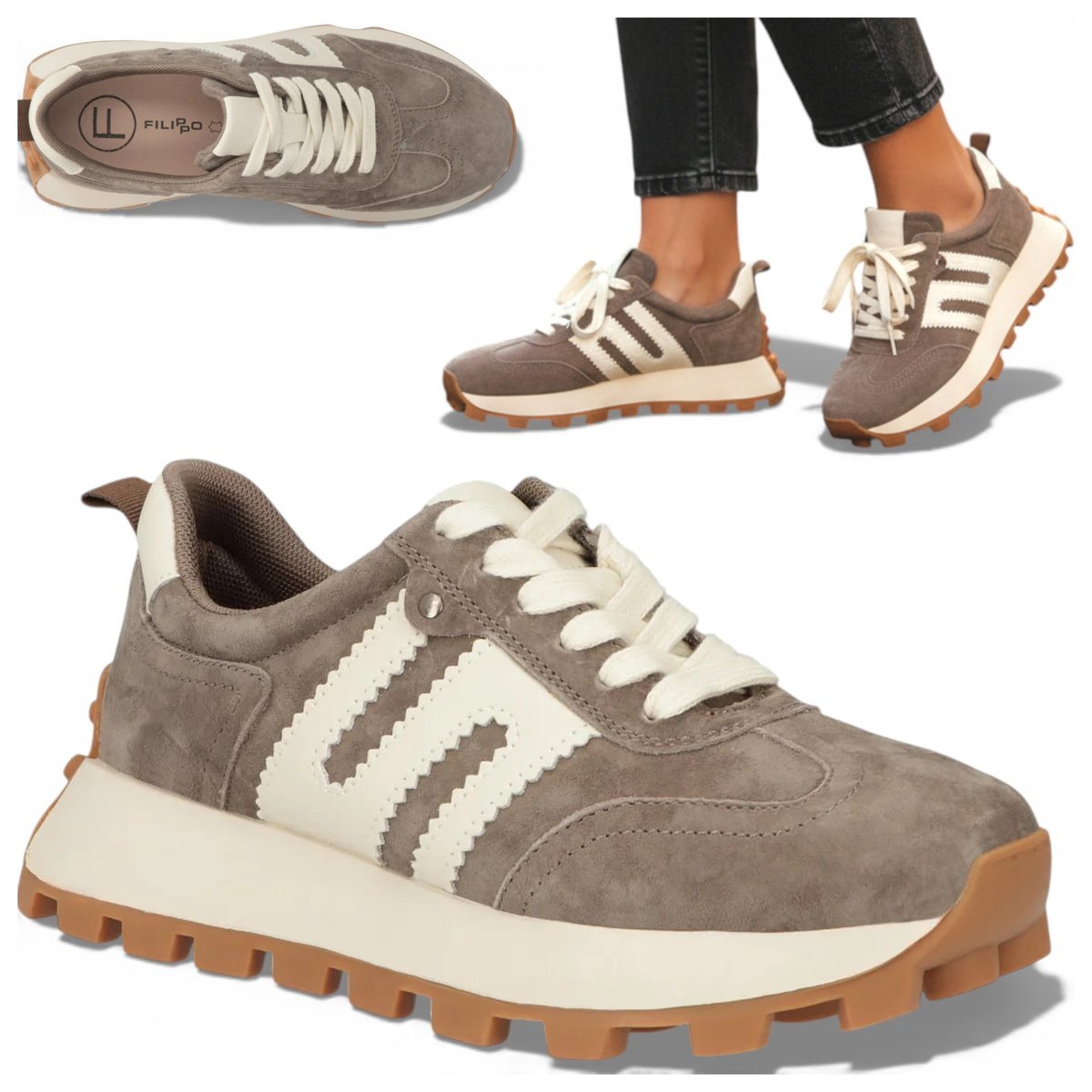 Sneakersy Damskie SKÓRZANE FILIPPO Wygodne Półbuty Beżowe na Platformie 36