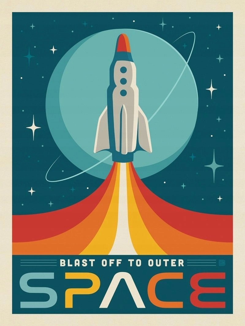 PUZZLE Space Moon Kosmos Vintage Retro A3 252 el z Nadrukiem + IMIĘ Pudełko