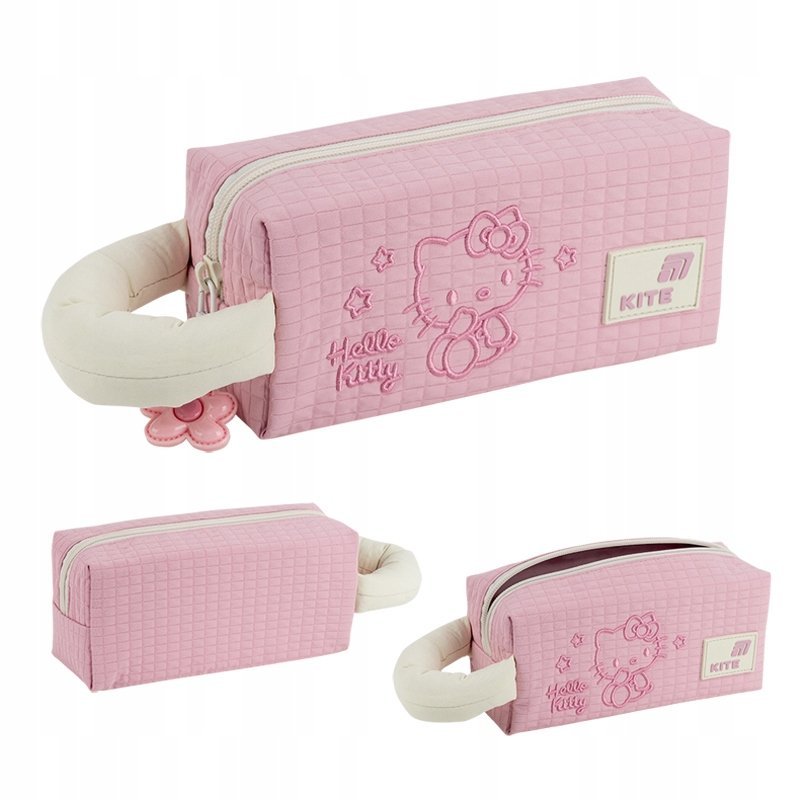 Piórnik różowy dla dziewczynek z uchwytem szkolny saszetka Hello Kitty Kite