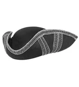 Dodatki do strojów karnawałowych - Kapelusz piracki ze srebrną lamówką, czarny - miniaturka - grafika 1