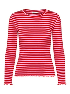 ONLY Damski top Onlvanessa L/S w paski JRS Noos, Fuksja Pink/High Risk Red Stripes, XXS - Koszulki i topy damskie - miniaturka - grafika 1