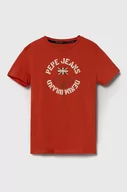 Koszulki dla chłopców - Pepe Jeans t-shirt bawełniany dziecięcy RONAL kolor pomarańczowy z nadrukiem - miniaturka - grafika 1