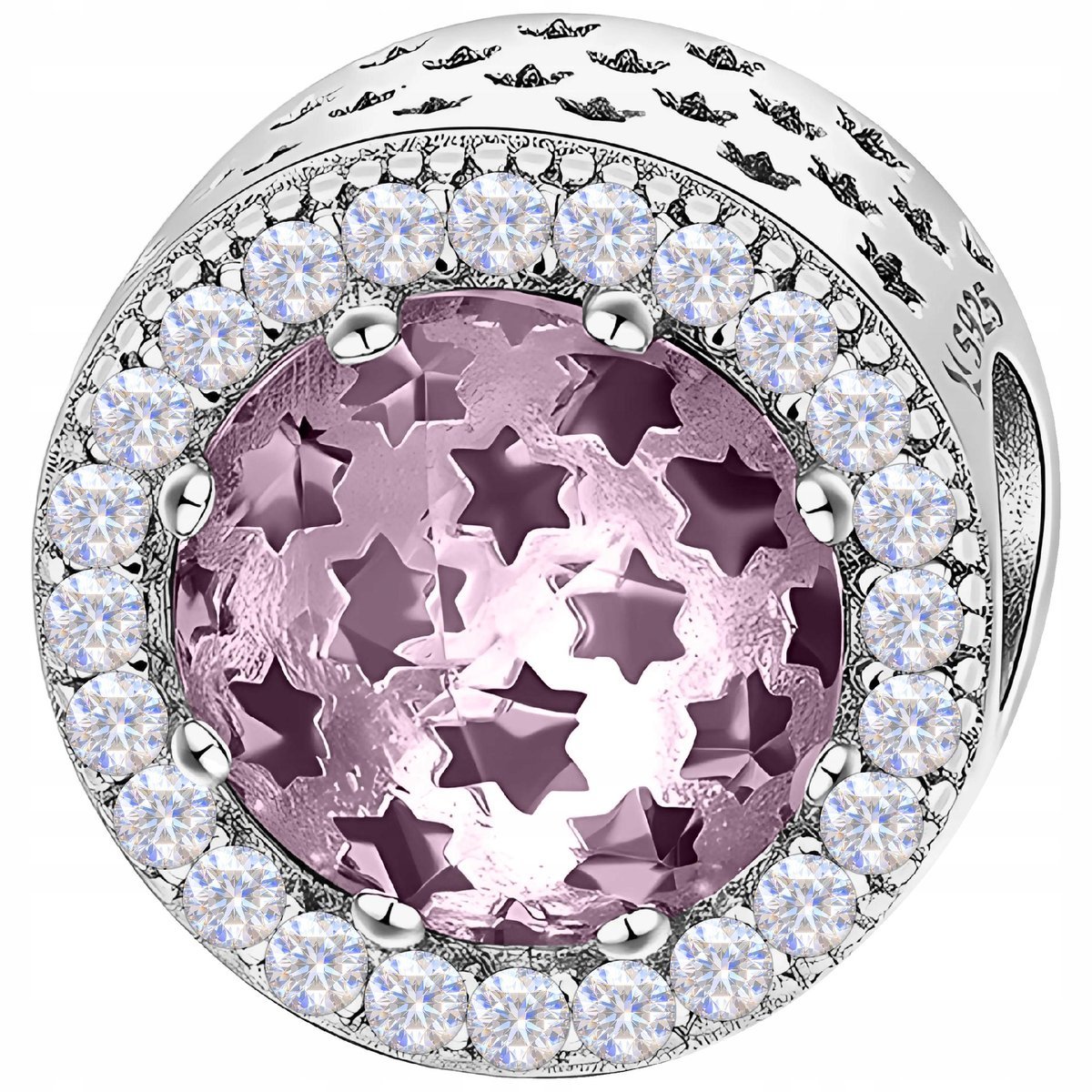 Charms Srebrny Okrągły Klejnot z Cyrkoniami Gwiazdy Gwiazdy SREBRO 925