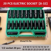 Inne - TEMU 20-częściowy zestaw narzędzi elektrycznych z adapterem do klucza udarowego - 1/2 cala 8-32 mm metryczne gniazda, trwała stal chromowo-wanadowa, - miniaturka - grafika 1